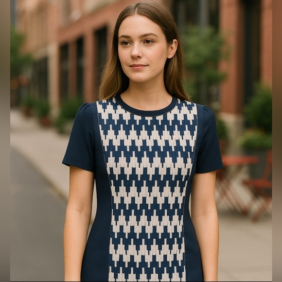 THML Tops - Thml Mixed Media Navy & Cream Panel Blouse NWT